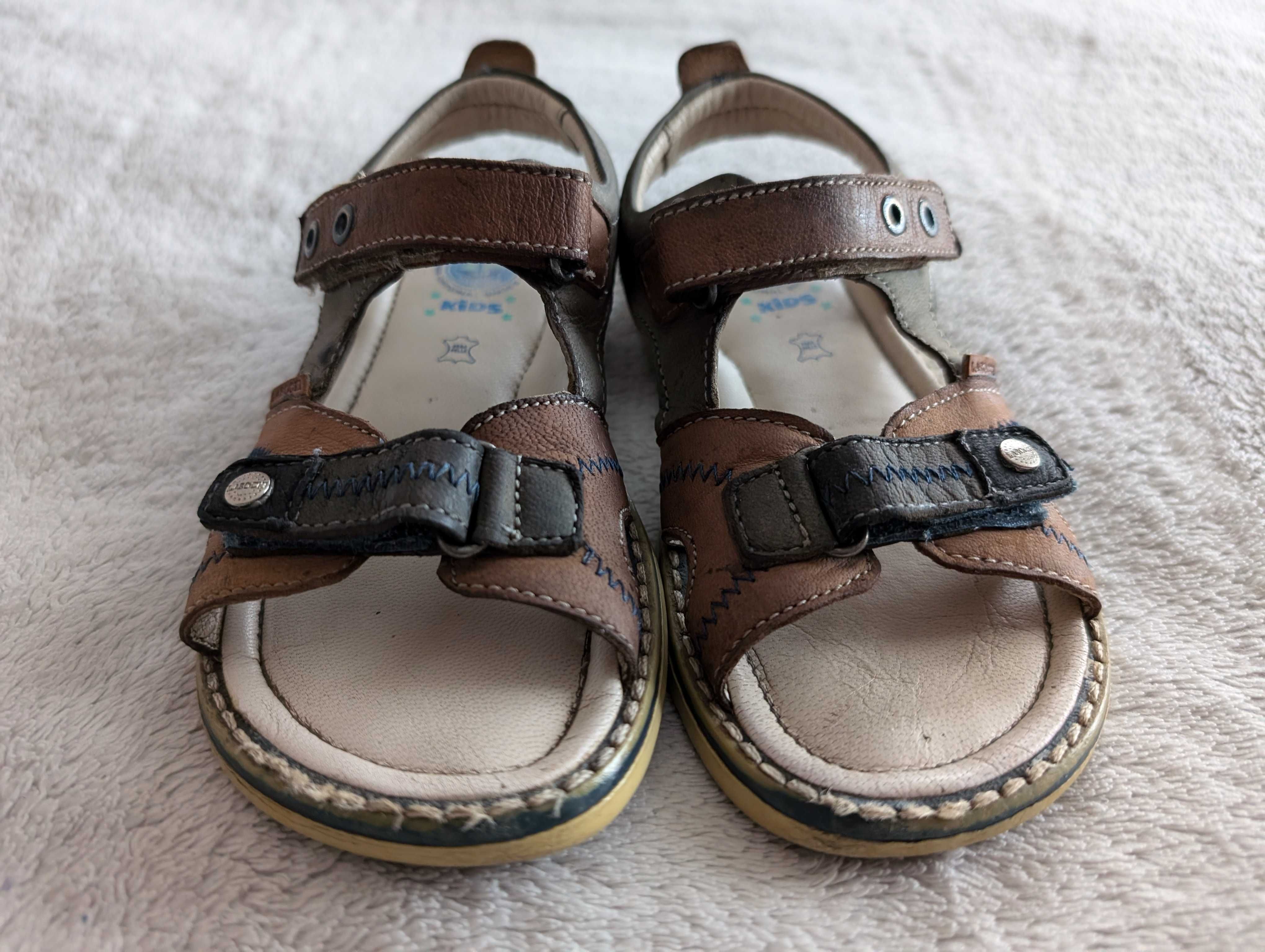 Skórzane eleganckie brązowe niebieskie buty sandały Lasocki 29