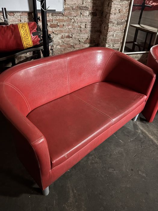 Czerwony komplet: sofa 2-osobowa + fotel skóra ekoskóra do salonu