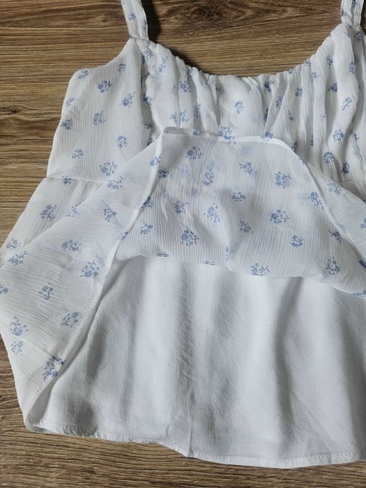 Bluzka na ramiączkach biała baskinka luźna dziewczęca ciążowa M