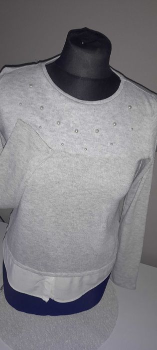 H&M bluzka sweterek dziewczęcy z koszula i perełkami r. 146/152