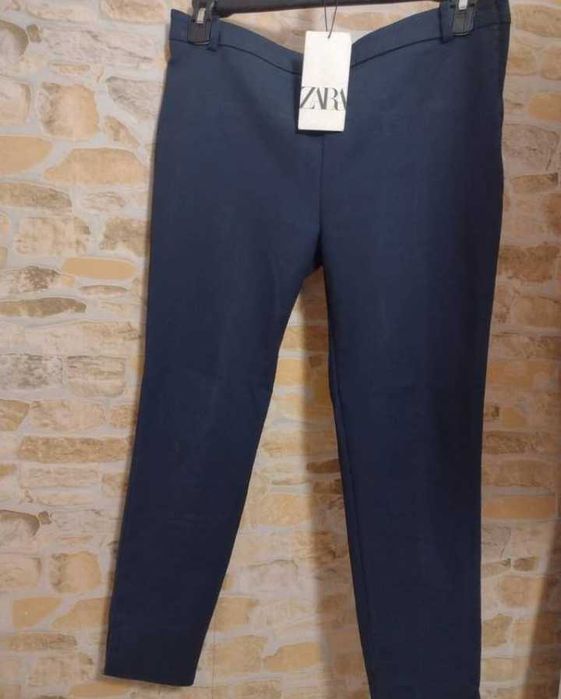 (40/L) ZARA/ Granatowe spodnie biznesowe, cygaretki chinosy