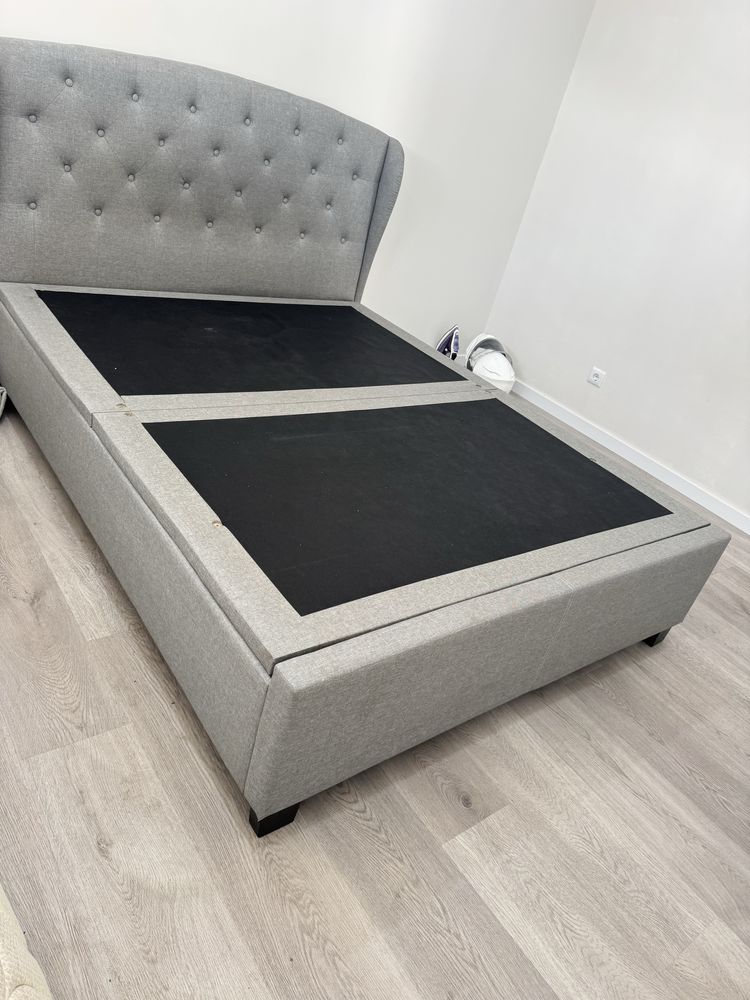 Cama casal bau cinzenta em tecido
