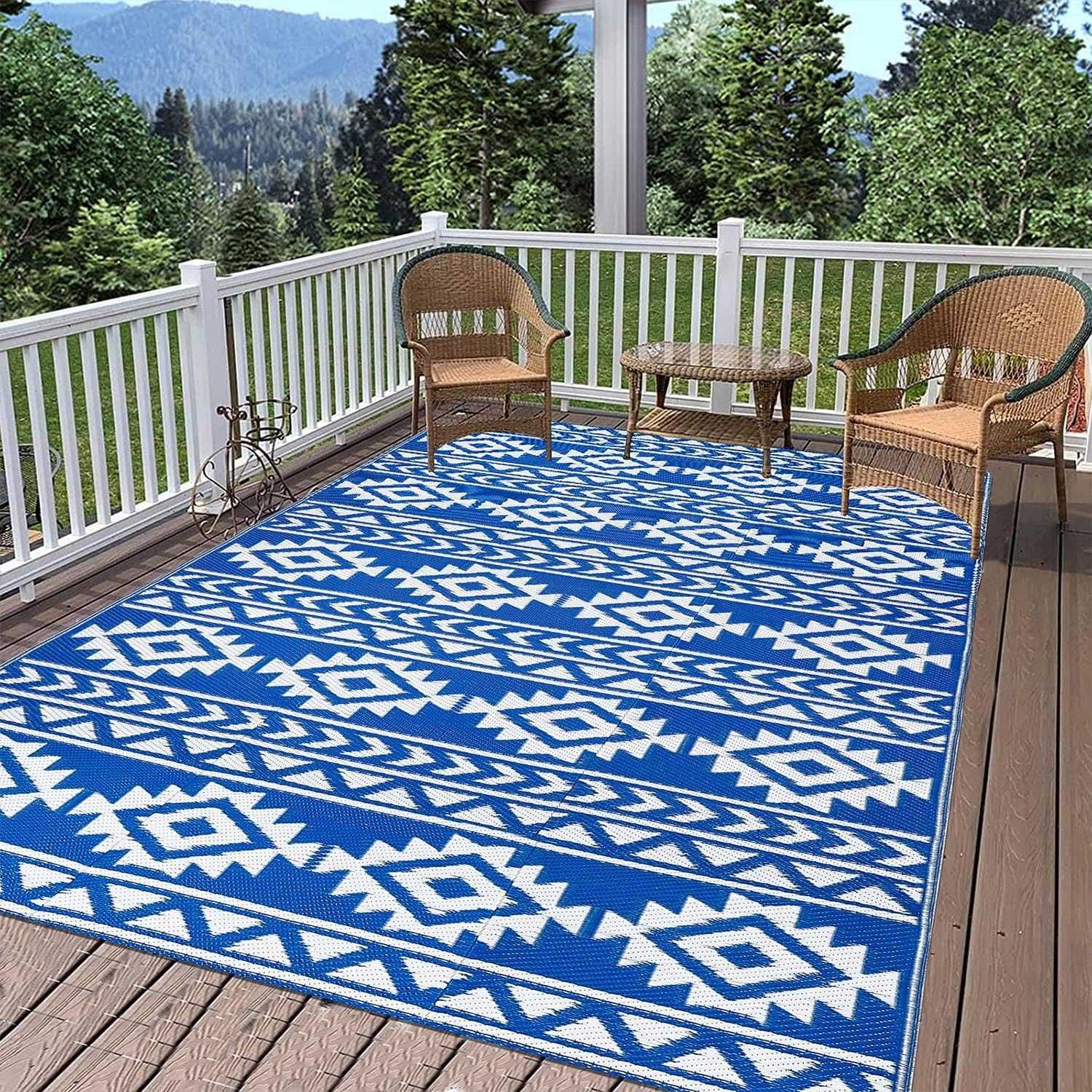 Dywaniki na zewnątrz, niebieski 150 x 240 cm dywan ogrodowy plastikowy