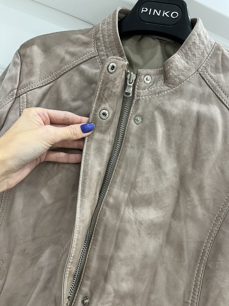 Xetra nowa skórzana kurtka beżowa styl vintage modna przebarwienia S