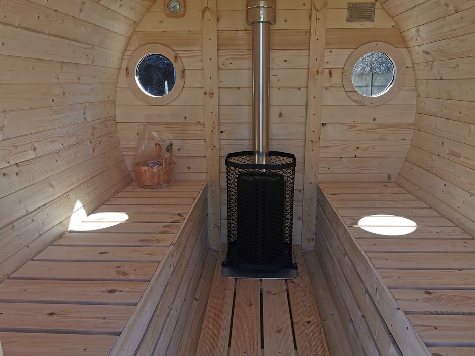 Sauna Ogrodowa 2,5 m x 2,2 m Cały komplet Piec Zewnętrzny