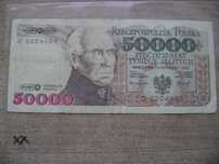 Starocie z PRL - Stare banknoty polskie = 50 000 zł z 1993 r., seria D