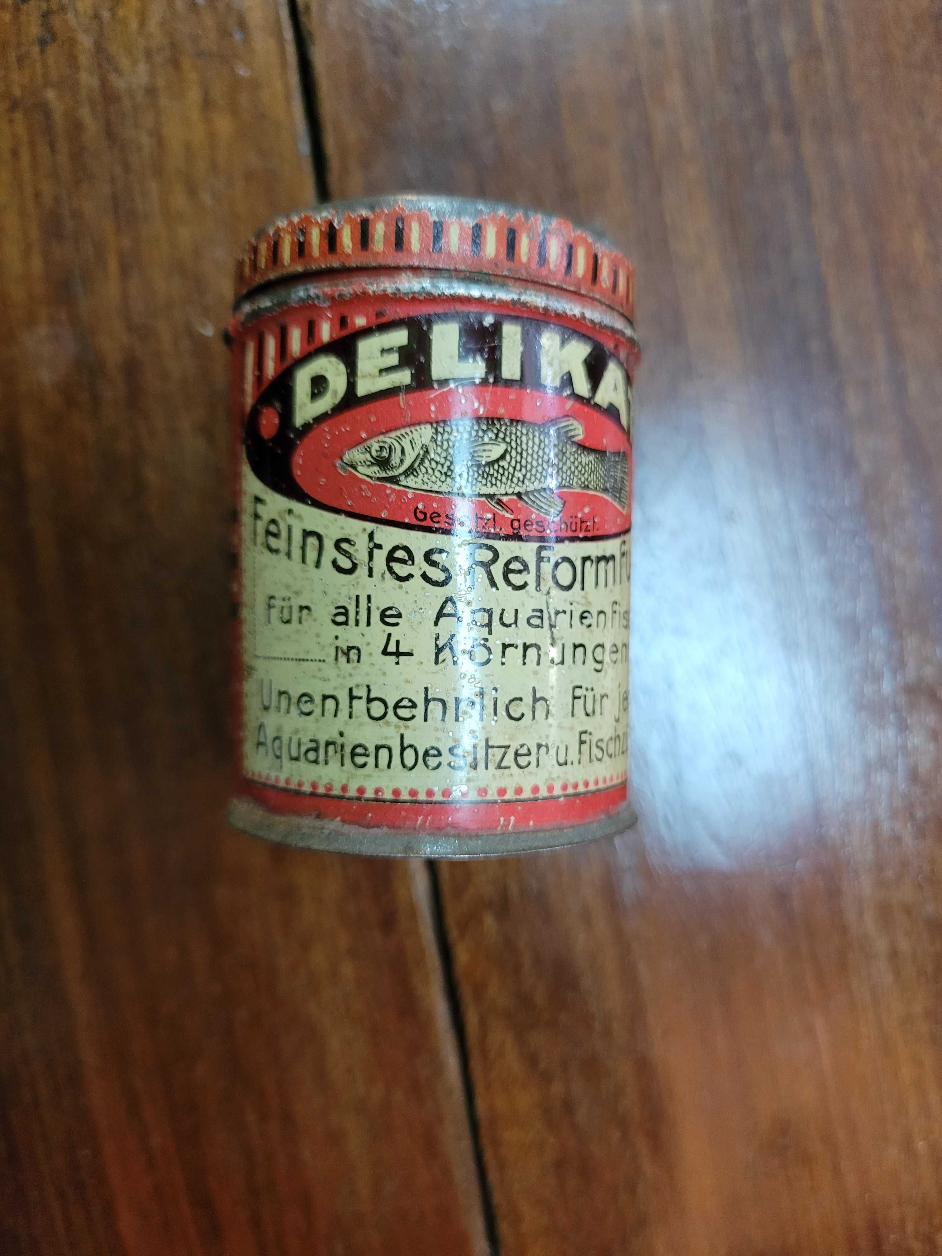 Stara przedwojenna puszka pokarm dla rybek Delikat