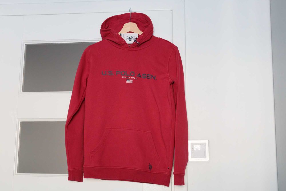 U.S. POLO ASSN Dziecięca  Czerwona bluza z kapturem 152/158  12/13 lat