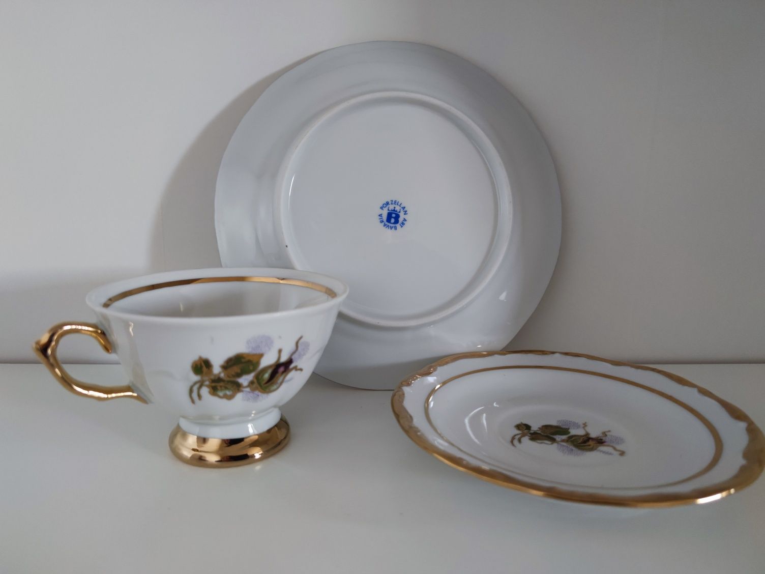 Antyk Zestaw śniadaniowy Bavaria Porcelana Filiżanka + Talerzyki