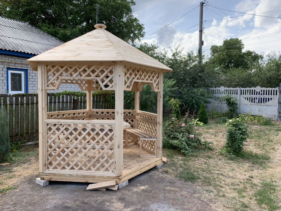 Альтанка шестикутна решітка ( Беседка) брус , доска , рейка