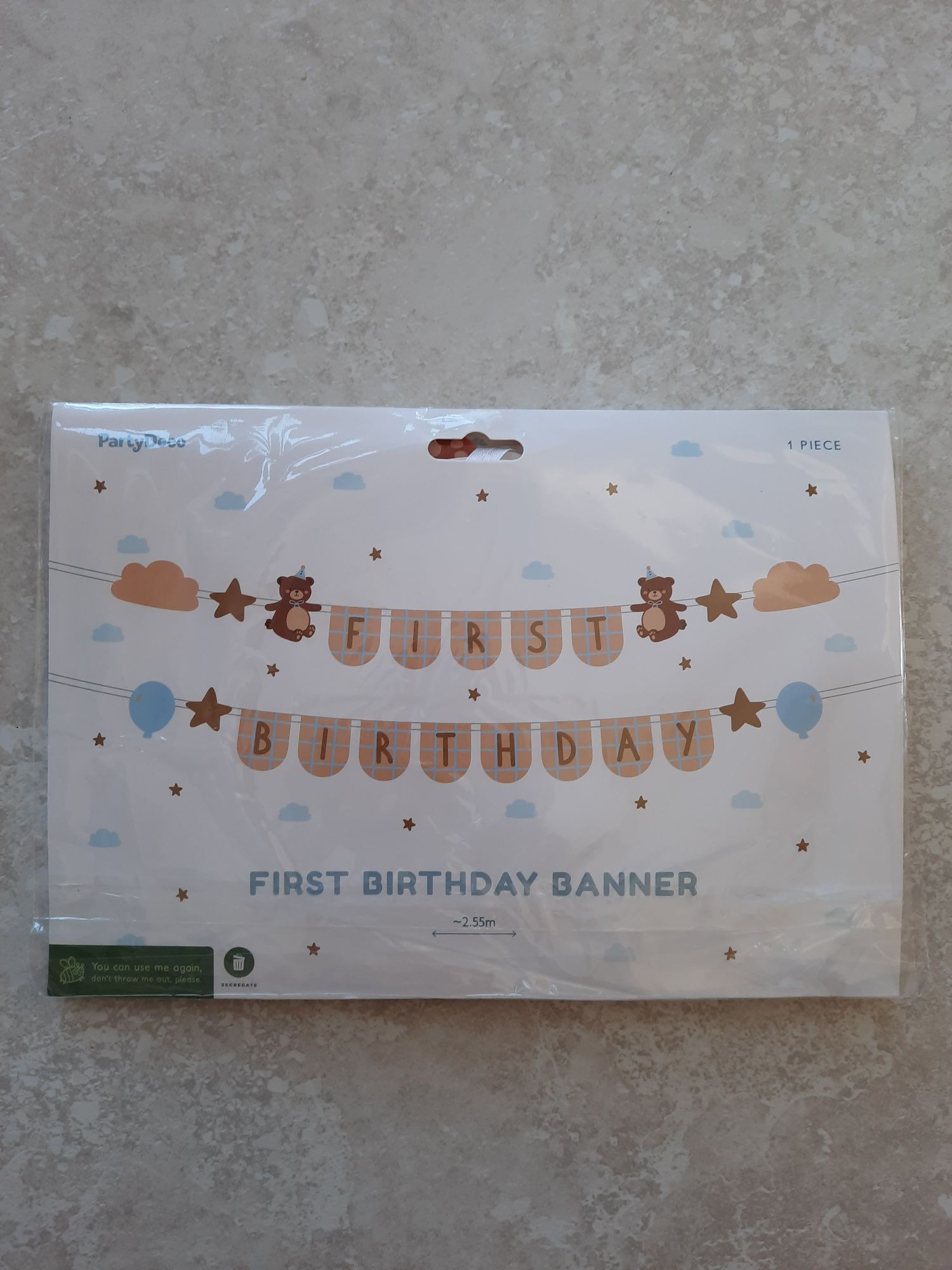 Baner urodzinowy "First Birthday" na roczek Miś