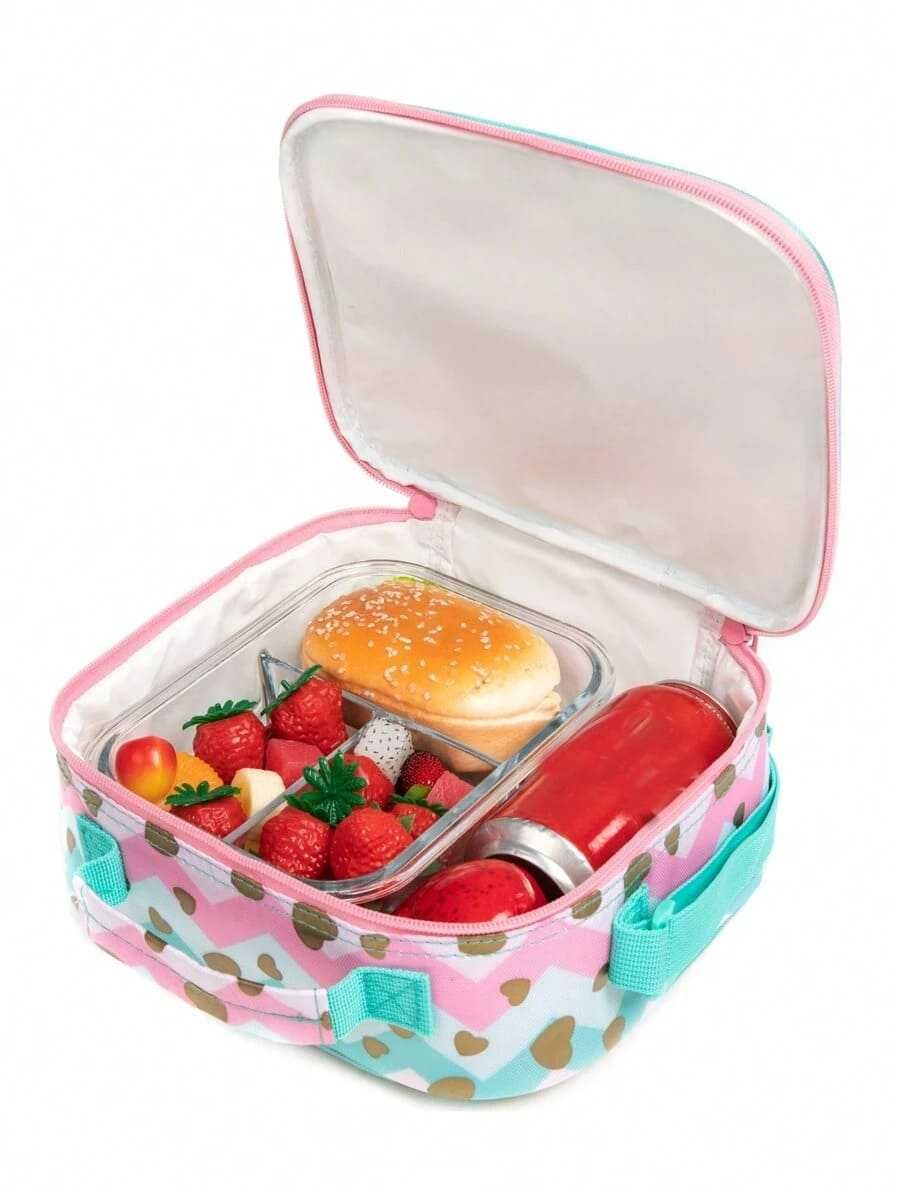 Pack Escolar rosa e verde com coração 3 peças