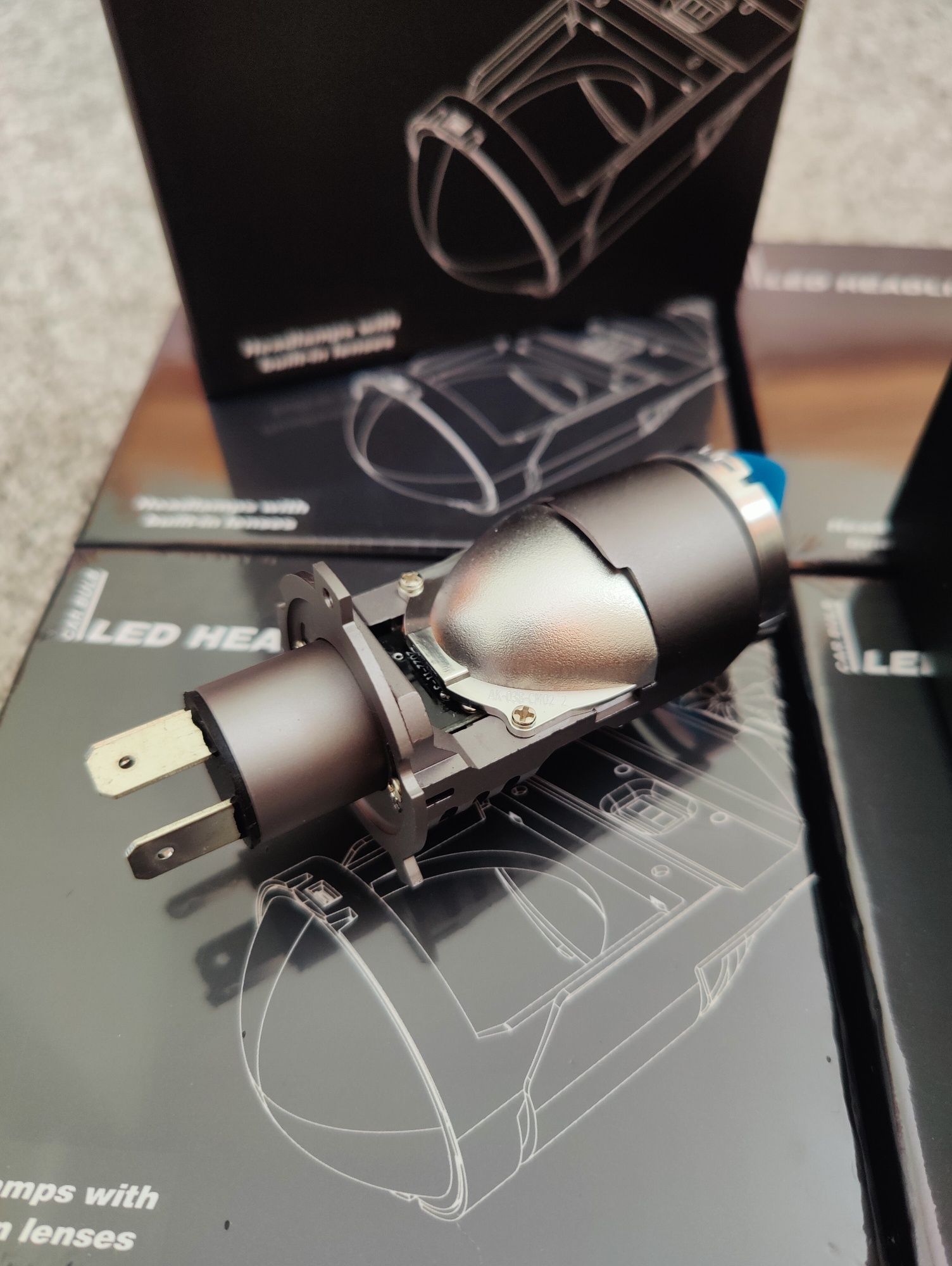 Лампа LED H4 Мини Лінзи Линзы  80W/6000K. F40B H4. Комплект