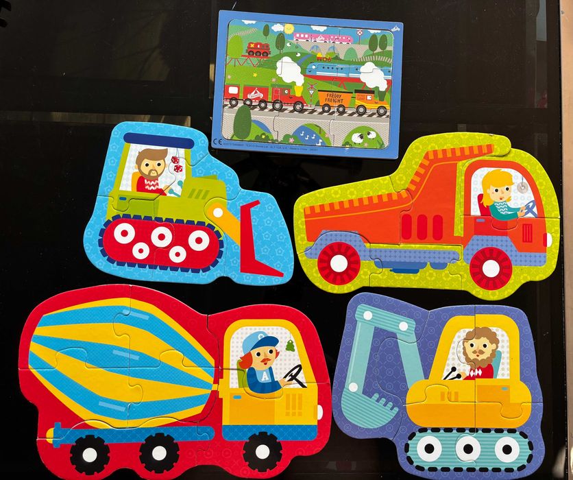 2 ZESTAWY puzzlI pojazdy Trefl i UKŁADANKA  - Pojazdy