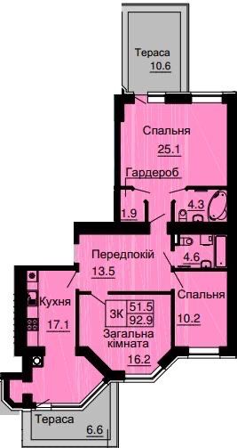 Трикімнатна 93 кв.м. Зданий будинок. ЖК Софія.
