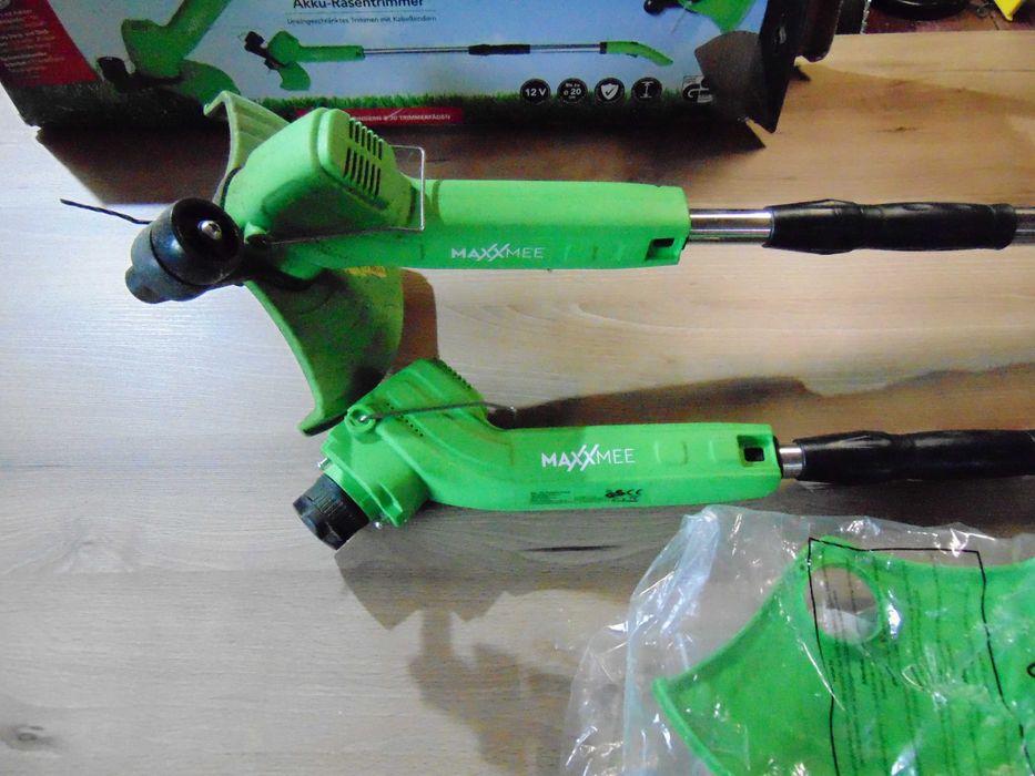 Dwie małe lekkie podkaszarki akumulatorowe Maxxmee 115cm 1,2kg