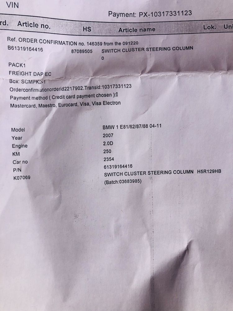 Comutador de luzes BMW -serie 1 E81/82/87 2.0 Diesel