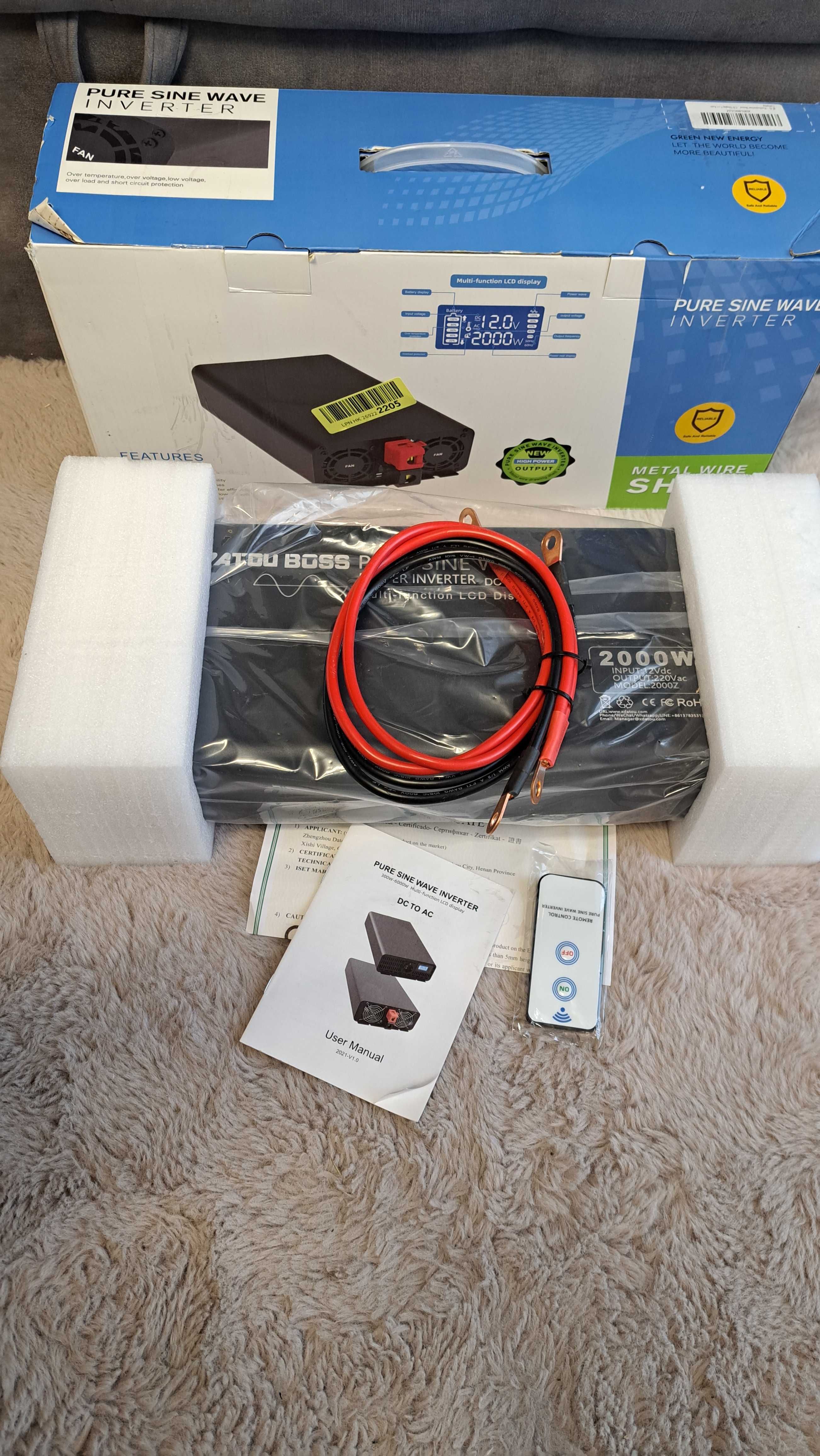 DATOUBOSS Przetwornica 12V 230V Czysty Sinus 2000w