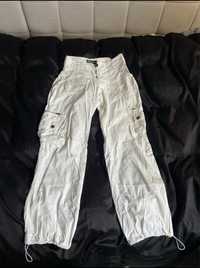 białe szerokie spodnie cargo ze ściągaczami vintage cyber y2k