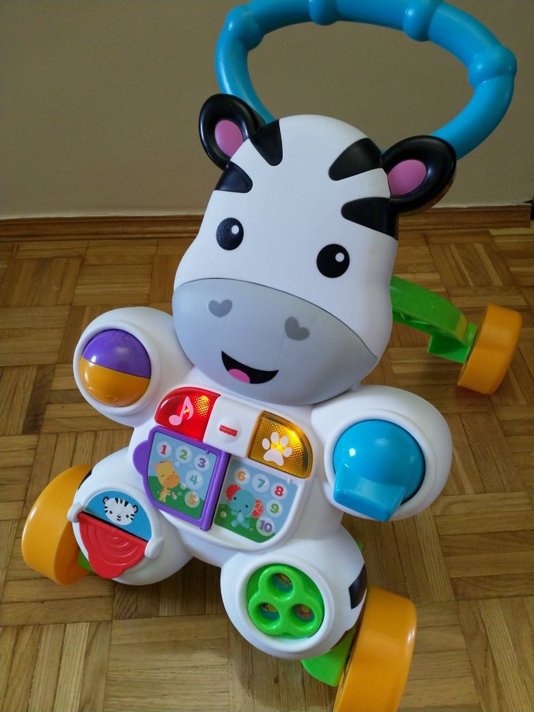 Chodzik pchacz jeździk zebra Fisher Price zabawka edukacyjna j. polski