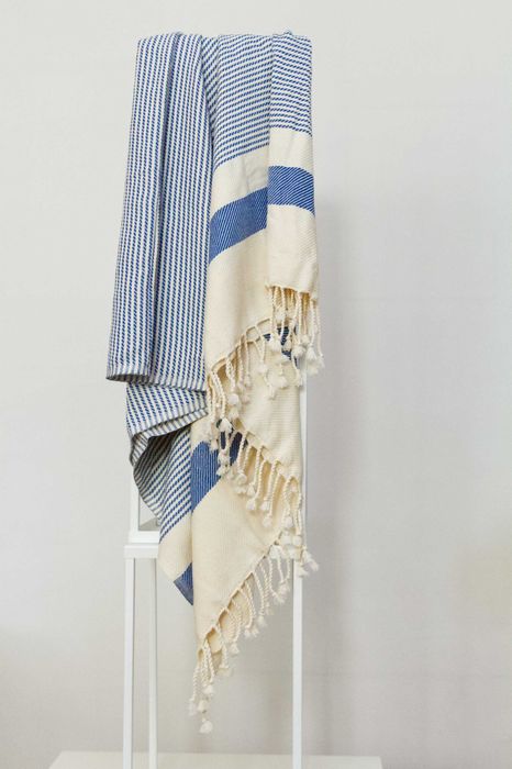 Wielofunkcyjny Bawełniany ręcznik Pestemal 100x180 niebiesko kremowy