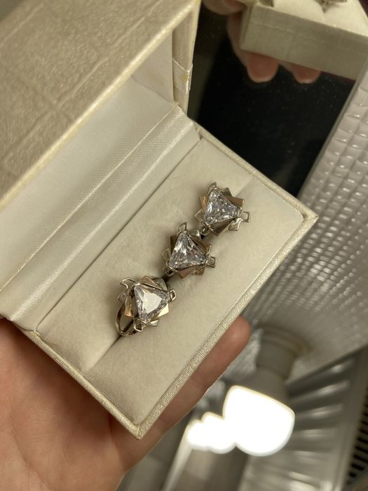 Срібна каблучка з сережками з позолотою