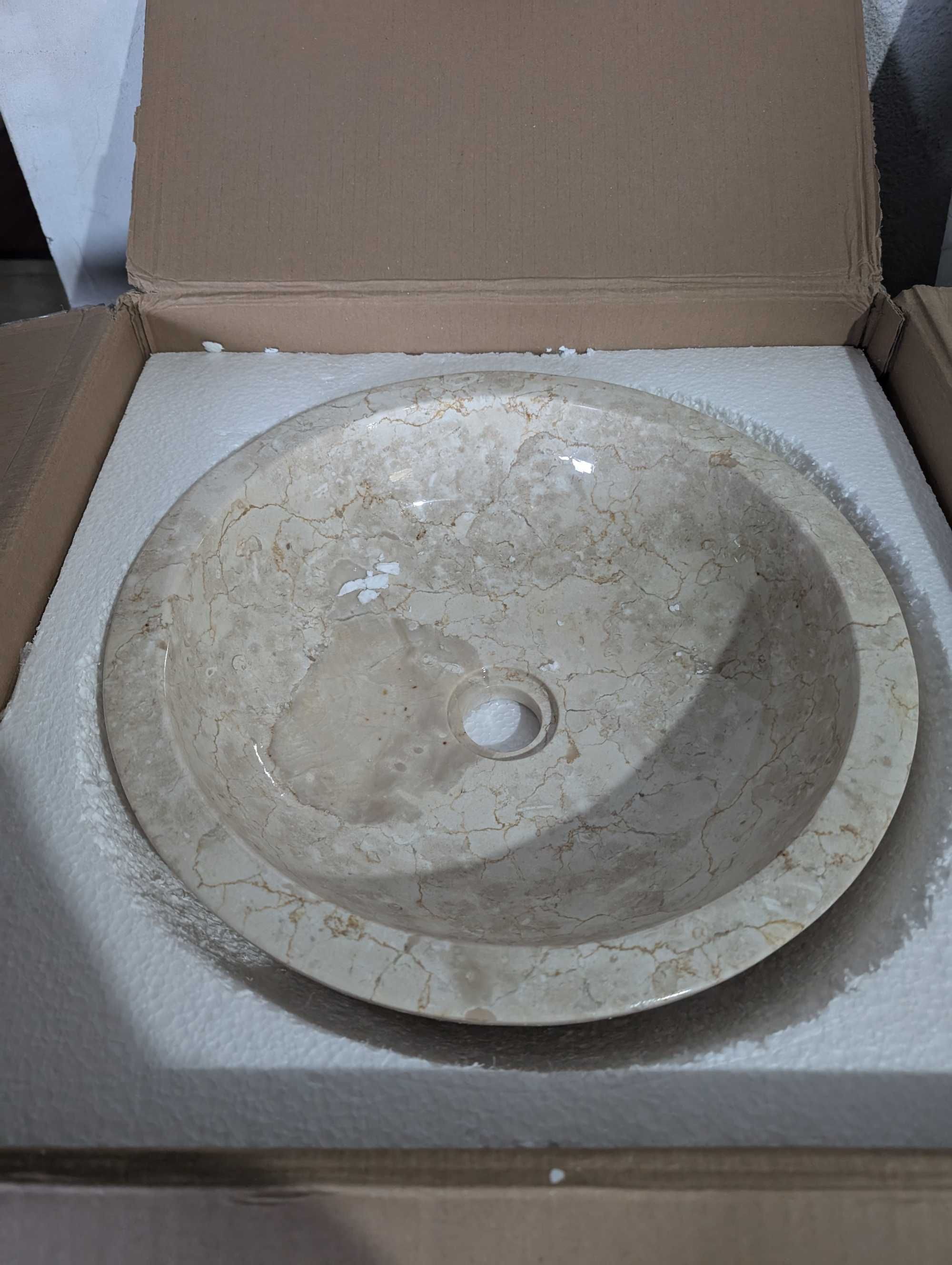 Lavatório circular 40 cm em pedra mármore creme