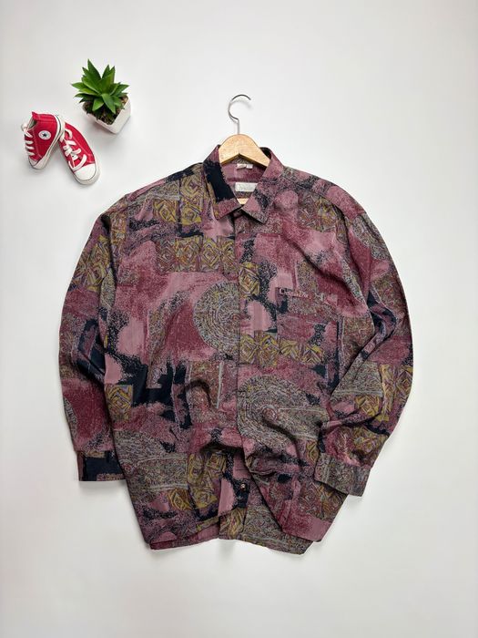 Рубашка шелковая Vintage Christian Dior Abstract Silk Shirt size XL
