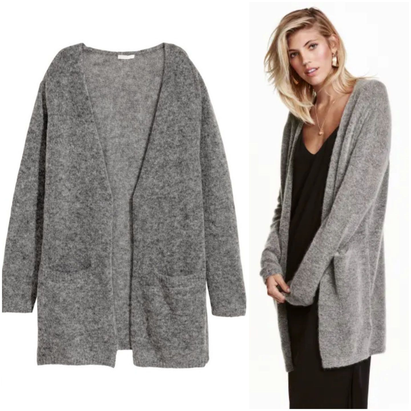H&M mohair blend szary wełniany kardigan XS-S