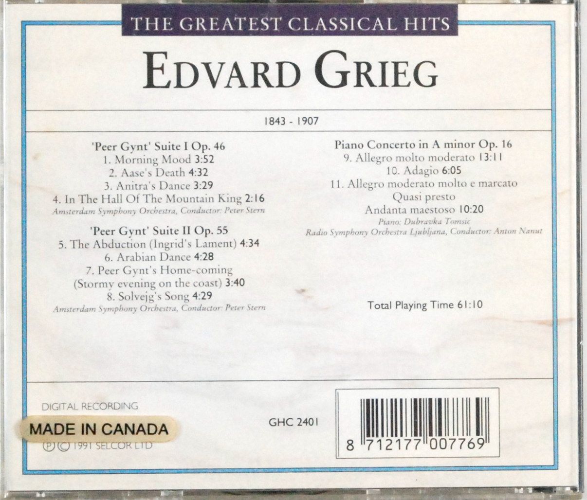 (CD) Grieg - Peer Gynt Suite I Op. 46, Op. 55, Piano Concerto