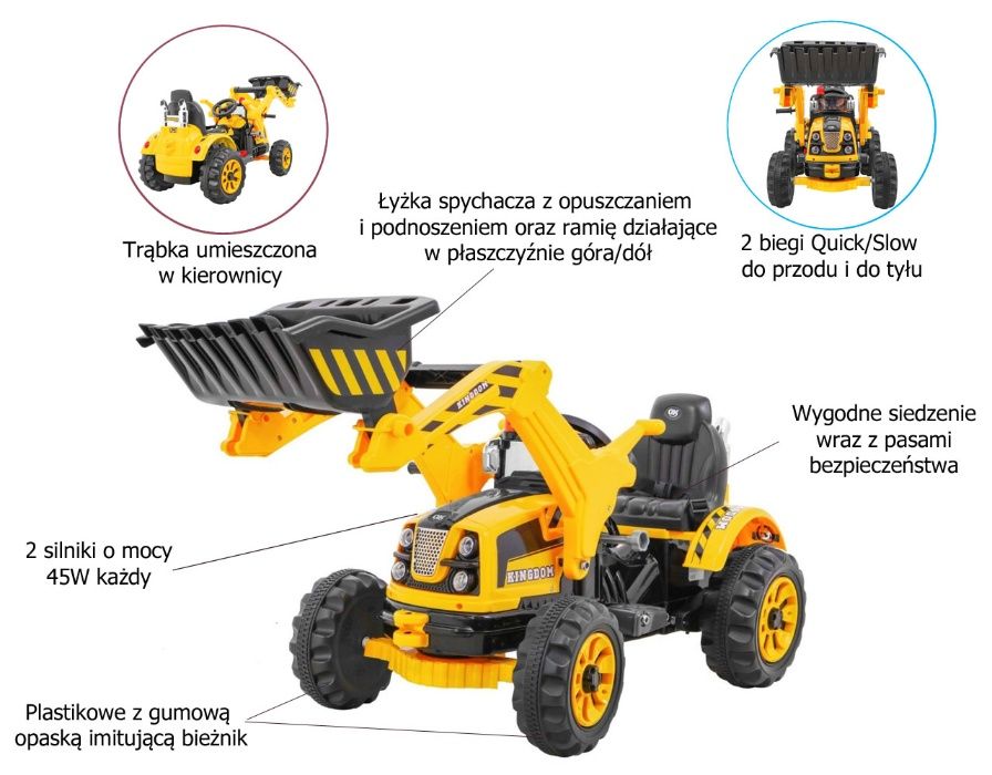 MOCNY Traktor z łyżką KINGDOM KOPARKA KINGDOM Traktor 12V 2 prędkości