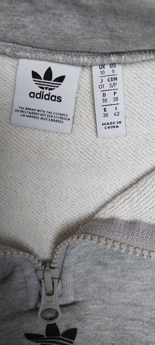 Szara bawełniana krótka bluza ze ściągaczem ADIDAS ORIGINALS, R. S