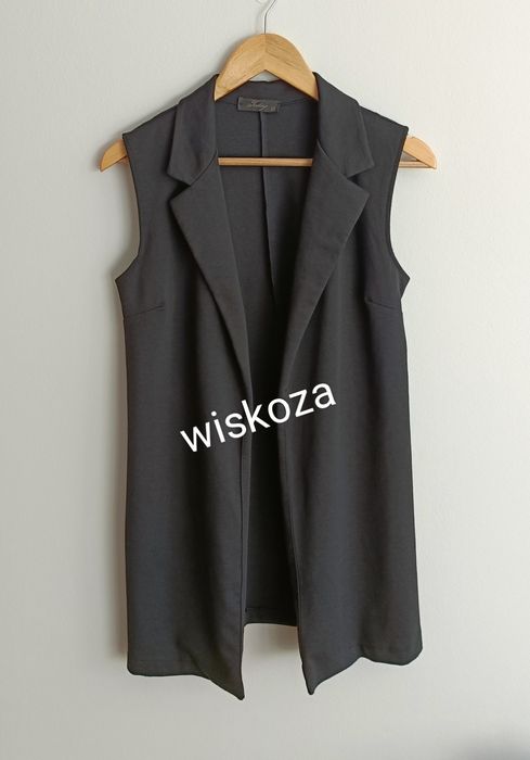 Kamizelka damska dłuższa czarna casual minimalistyczna gładka M 38 L 4