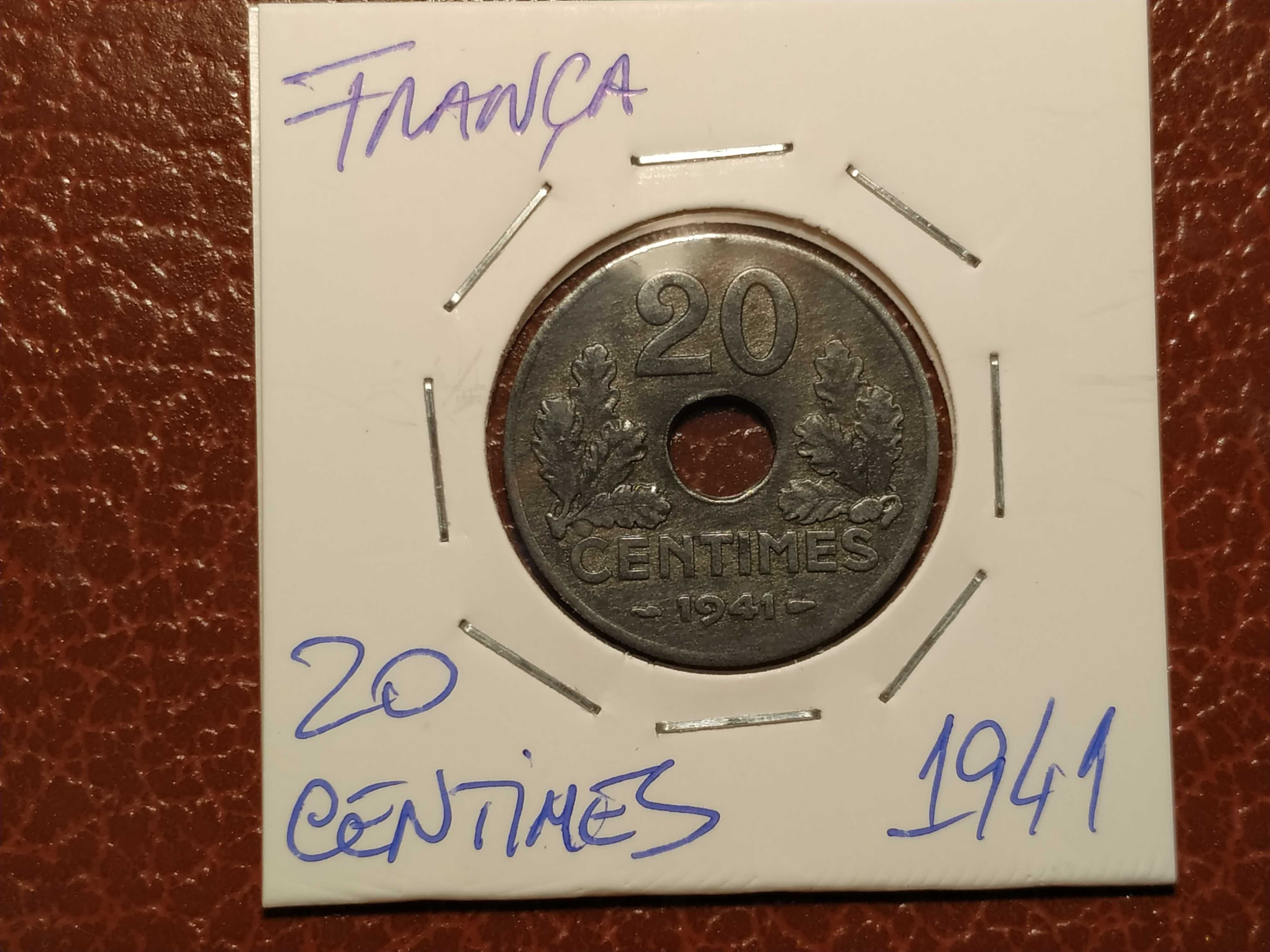 246 França - moeda de 20 centimes de 1941 (Plantas) WWII em zinco