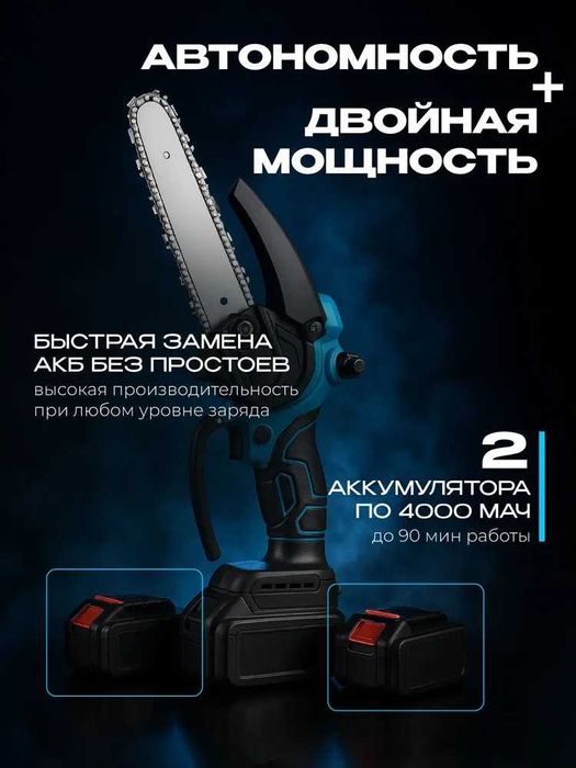 Акумуляторна ланцюгова міні пила 8 дюймів (20 см) KRAFFTEC, 2АКБ кейс