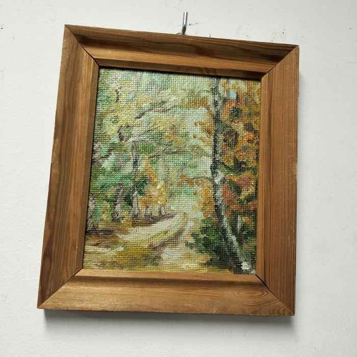 Stary obraz malowany na desce mały 4