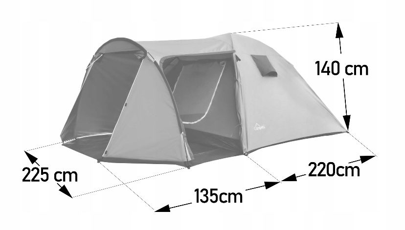 Namiot 4-osobowy Campela, szary, z przedsionkiem 355cm, Wodoodporny