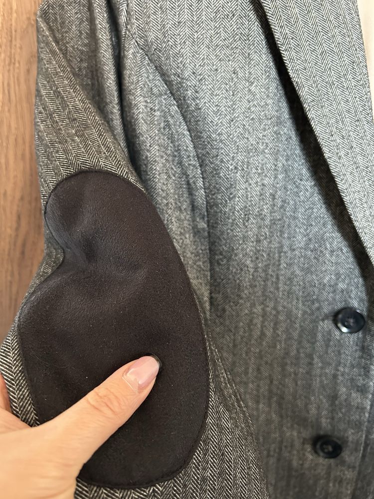 Damska, elegancka grafitowa marynarka w jodełkę - rozmiar 42 (XL)