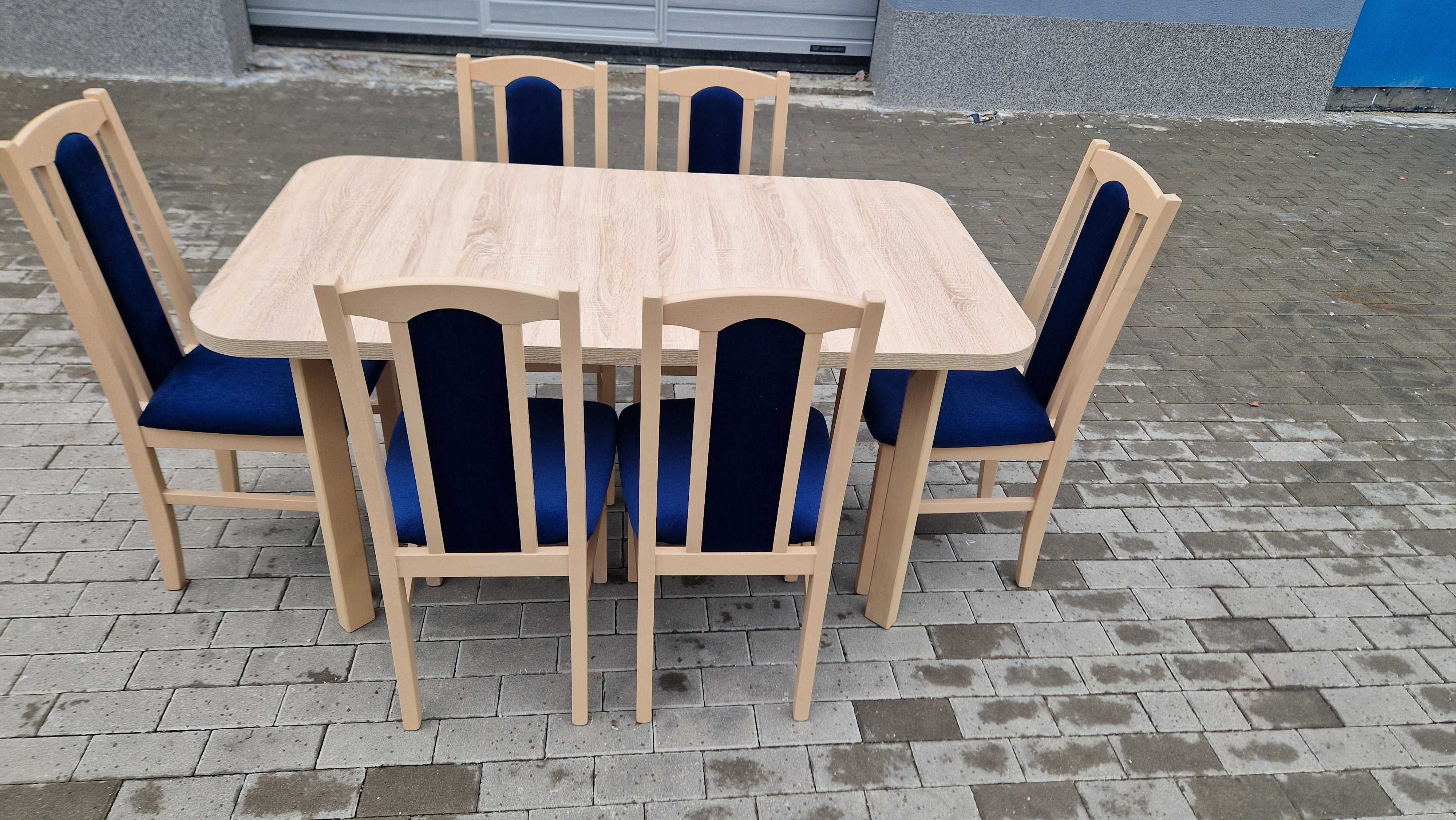 Stół rozkładany + 6 krzeseł, NOWE-OD RĘKI, sonoma+granat, dostawa PL