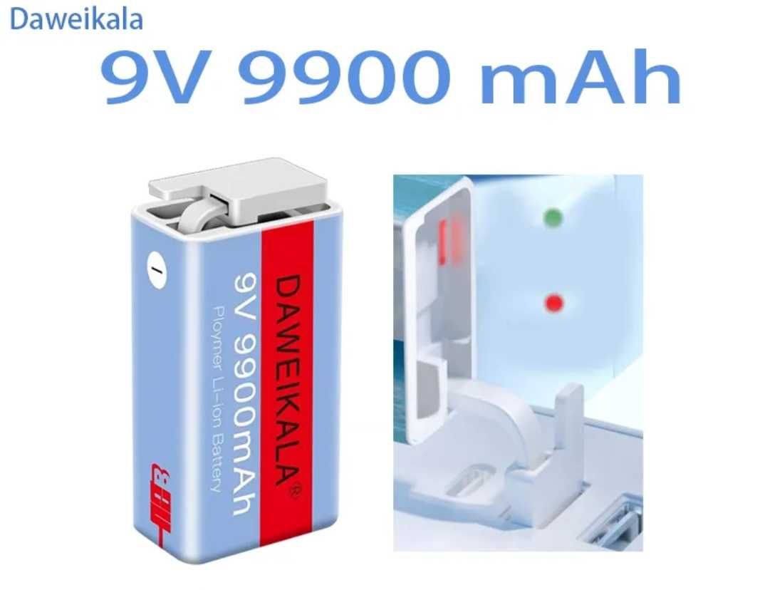 Акумулятор Крона 9V 9900mAh LI-Ion із вбудованим зарядним кабелем USB