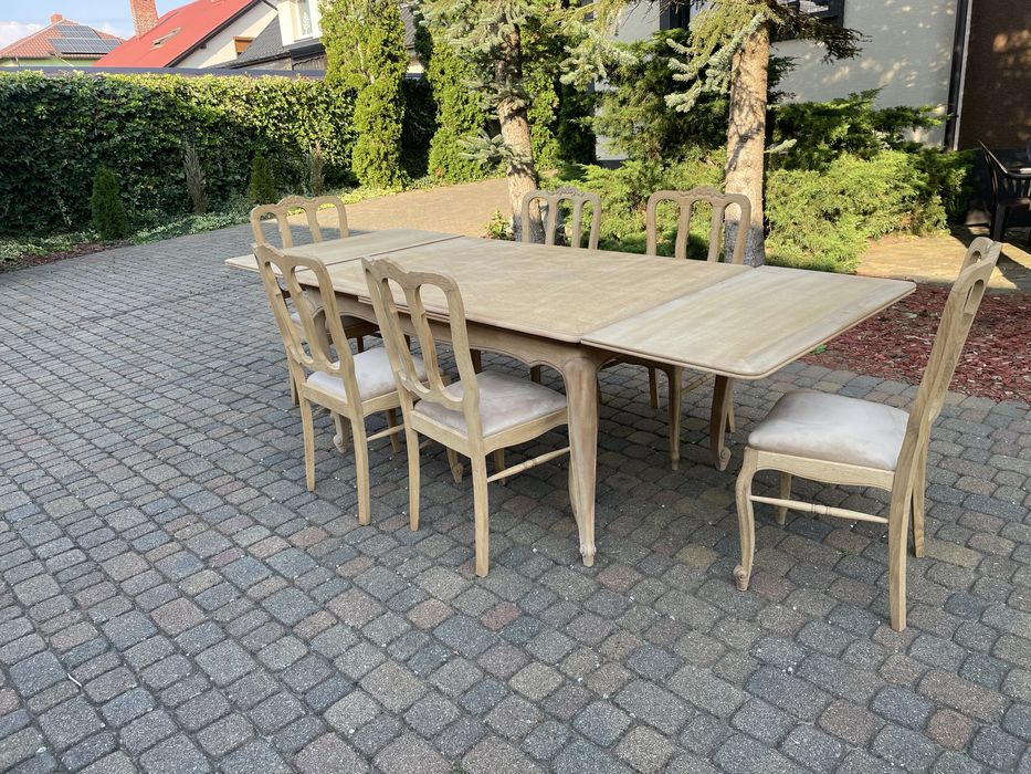 Stół 6 krzeseł w stylu ludwikowskim oczyszczone dąb stan surowy