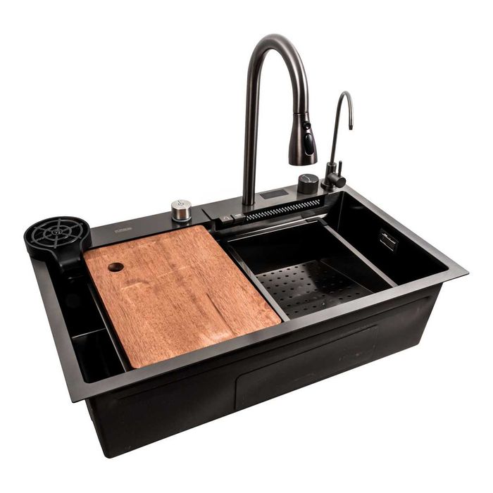 Мийка кухонна з водоспадом, дозатором,