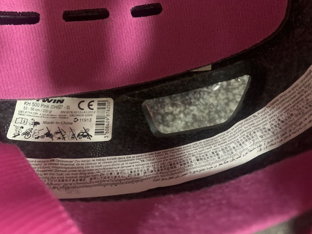 Capacete Menina Rosa btwin 53-56cm