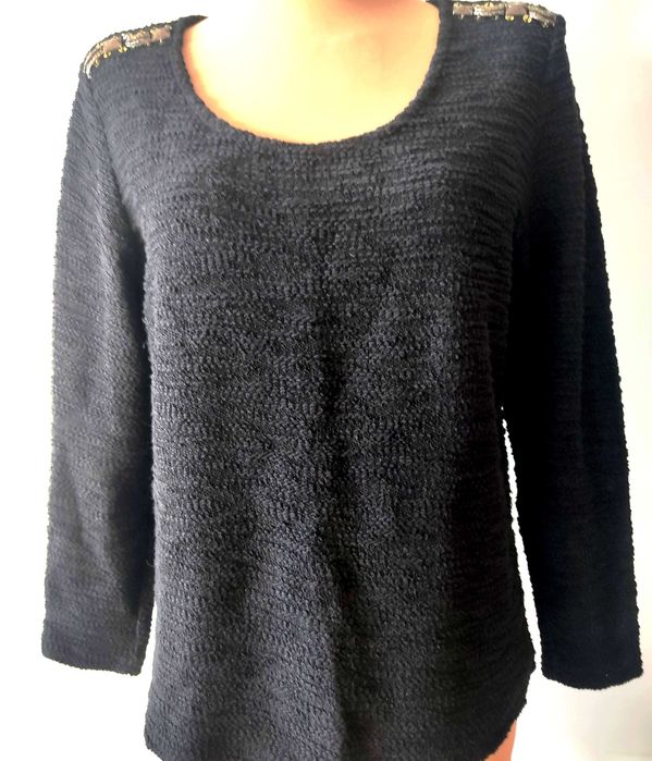 czarny sweter bawełna złote naramienniki r. L/XL