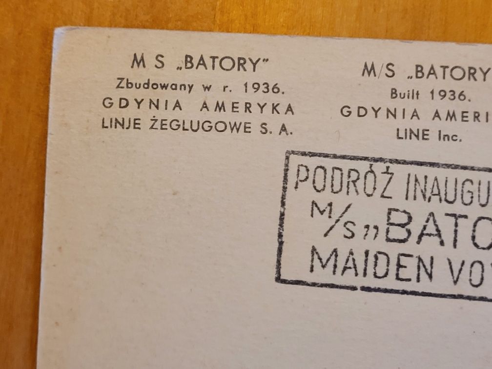 Pocztówka transatlantyk MS Batory widokówka karta znaczek Piłsudski