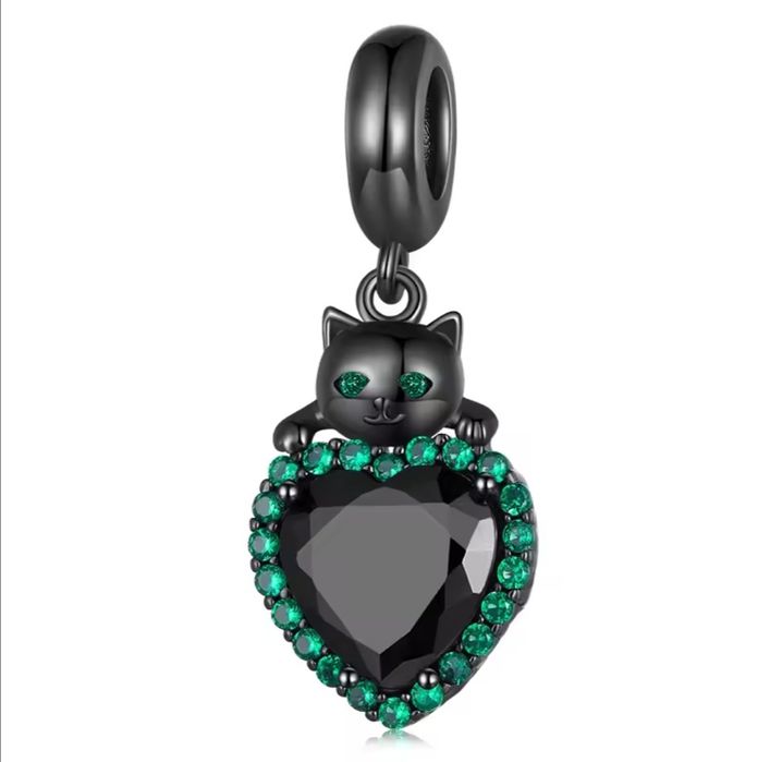 Підвіска срібна котик,чорний кіт,шарм  браслет,кулон з котом,подарунок
