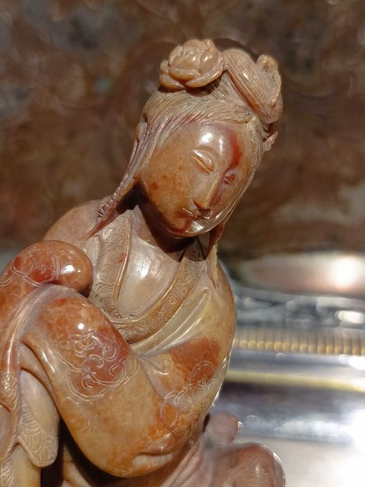 Escultura Divindade Chinesa Pedra Natural China Séc XIX 12,8 cm