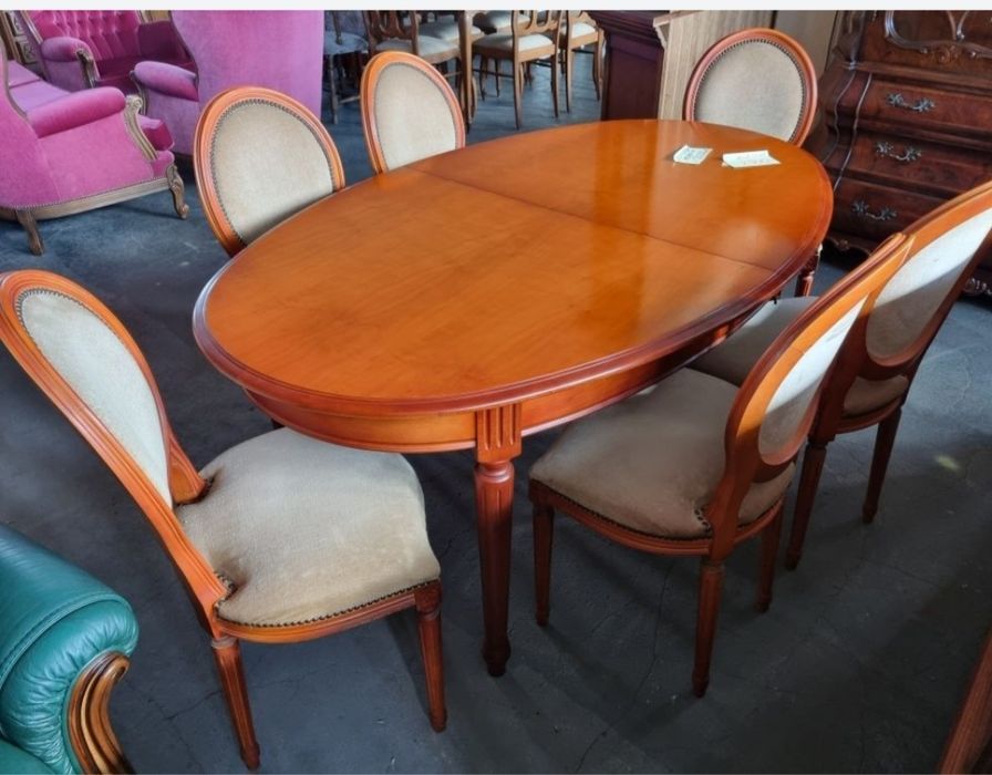 stół owalny drewniany 6 krzeseł