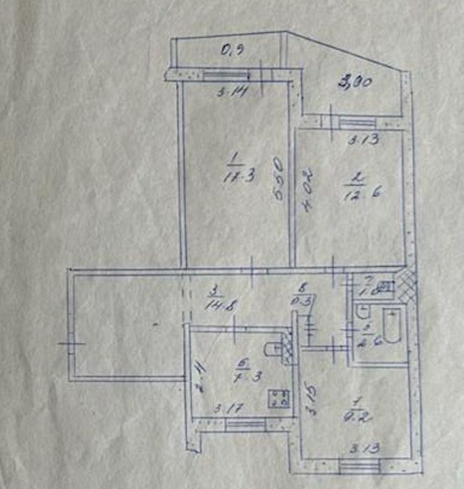 Продаж 2/3 частини квартири м-н Сонячний в 3к квартирі