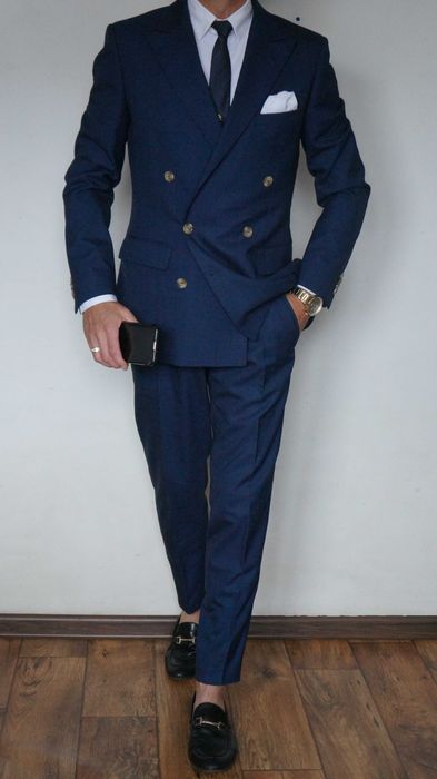 Garnitur Dwurzędowy Nowy Lavard Roz. 46 Kol. Granat Krata Fit